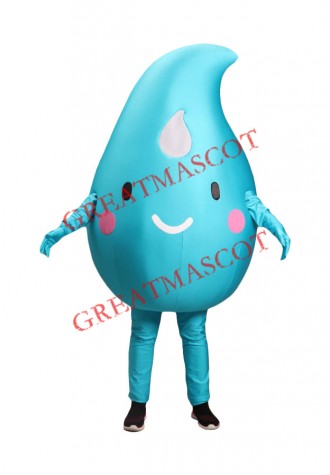 Happy Blue Water Drop Mascot Costume