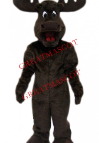 Happy Long Fur Moose Mascot Costume