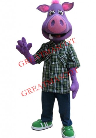 Purple Pig Boy Mascot Costume