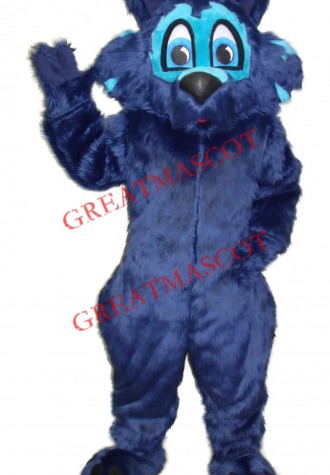 Friendly Blue Wolf Mascot Costume