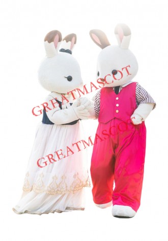Deluxe White Bunny Couple Mascot Costume