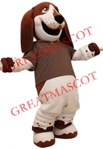 Friendly Ligweight Basset Hound Dog Mascot Costume