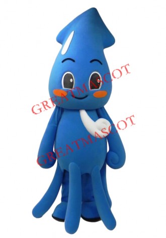 Friendly Blue Squid Mascot Costume