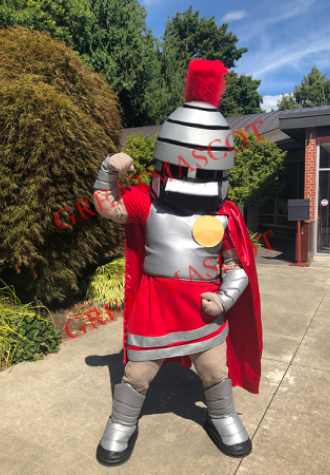 Silver & Red Spartan Trojan Knight Mascot Costume