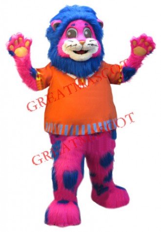 Pink & Blue Lion Mascot Costume