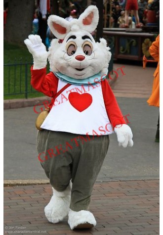White Heart Rabbit Mascot Costume