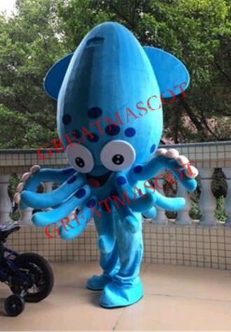Blue Squid Mascot Costume