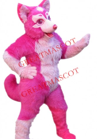 Super Cute Pink Husky Dog Mascot Costume