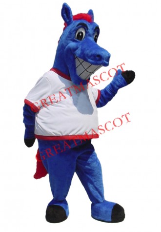 Happy Blue Horse Mascot Costume