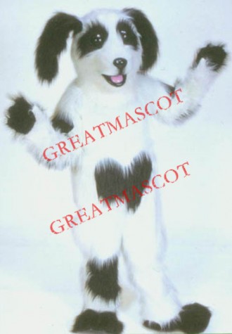 White & Black Shaggy Dog Mascot Costume