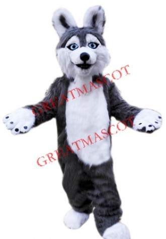 Grey Plush Husky Dog Mascot Costume