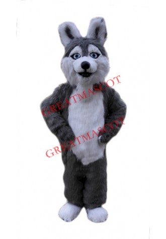 Grey Plush Husky Dog Mascot Costume