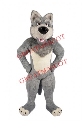 Grey Furry Wolf Mascot Costume