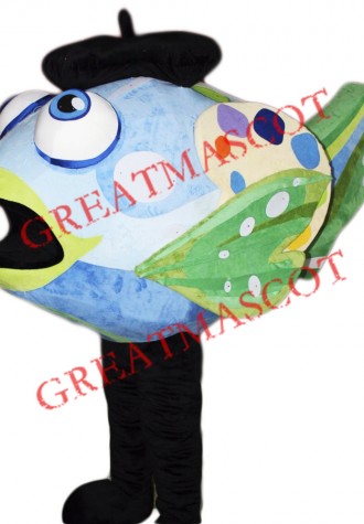 Cute Blue Fish Mascot Costume