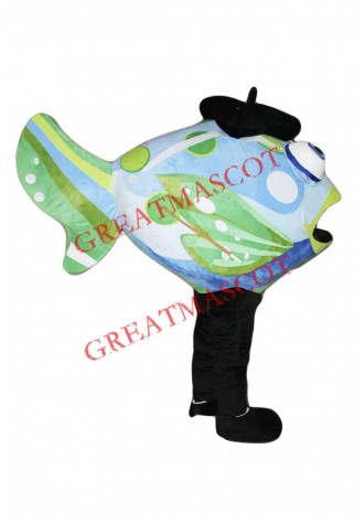 Cute Blue Fish Mascot Costume