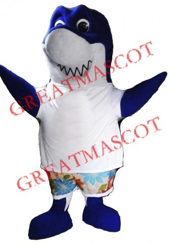 Cute Blue Shark Mascot Costume
