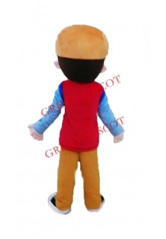 Brown Hat Boy Mascot Costume