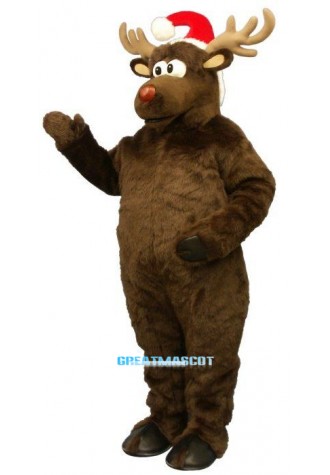 Cute Brown Mascot Costume Deer with Santa Hat