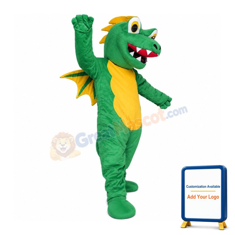 Cartoon Green & Yellow Dinosaur Mascot Costume