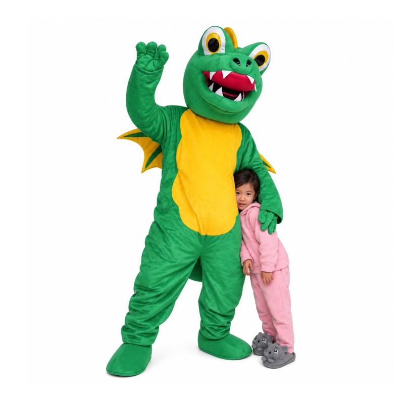 Cartoon Green & Yellow Dinosaur Mascot Costume