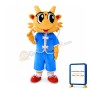 Adult Cute Orange Dragon With Blue Suit Mascot Costume