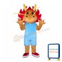 Adult Cartoon Brown Dragon With Blue Suit Mascot Costume