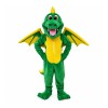 Smiling Green & Yellow Dinosaur With Wings Mascot Costume