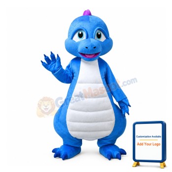 Cartoon Fancy Adult Blue & White Dinosaur Mascot Costume