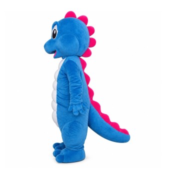 Cartoon Fancy Adult Blue & White Dinosaur Mascot Costume