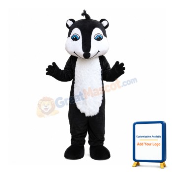 Super Cute Smiling Black & White Fox Mascot Costume