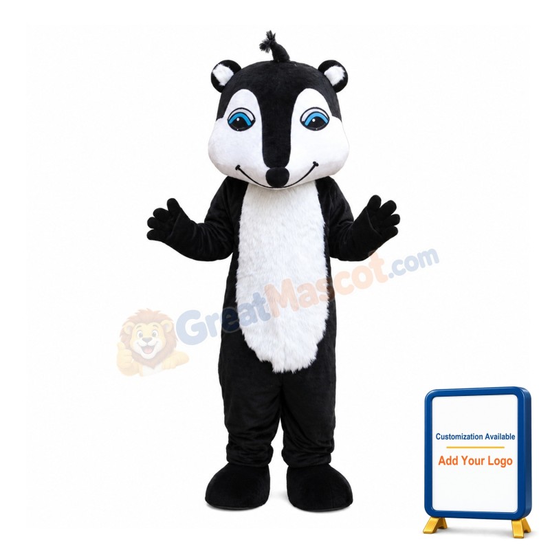 Super Cute Smiling Black & White Fox Mascot Costume