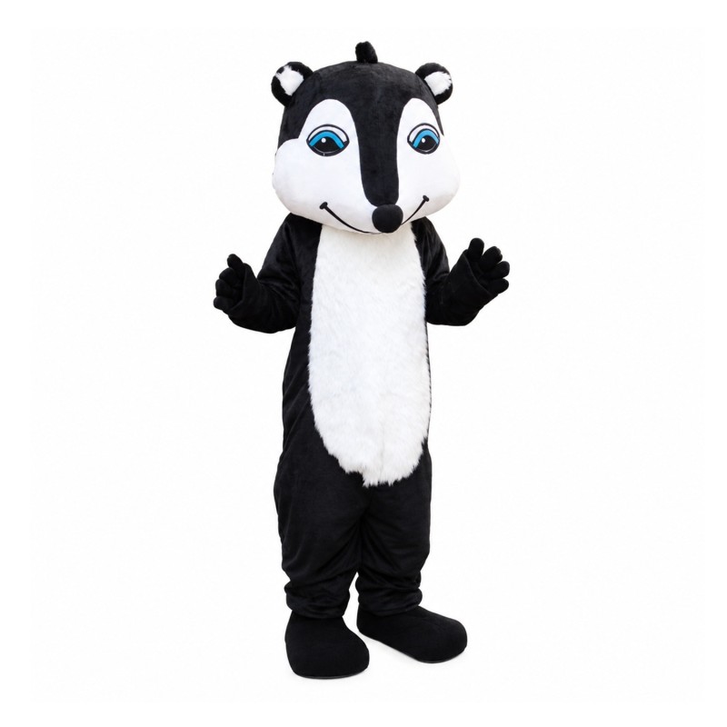 Super Cute Smiling Black & White Fox Mascot Costume