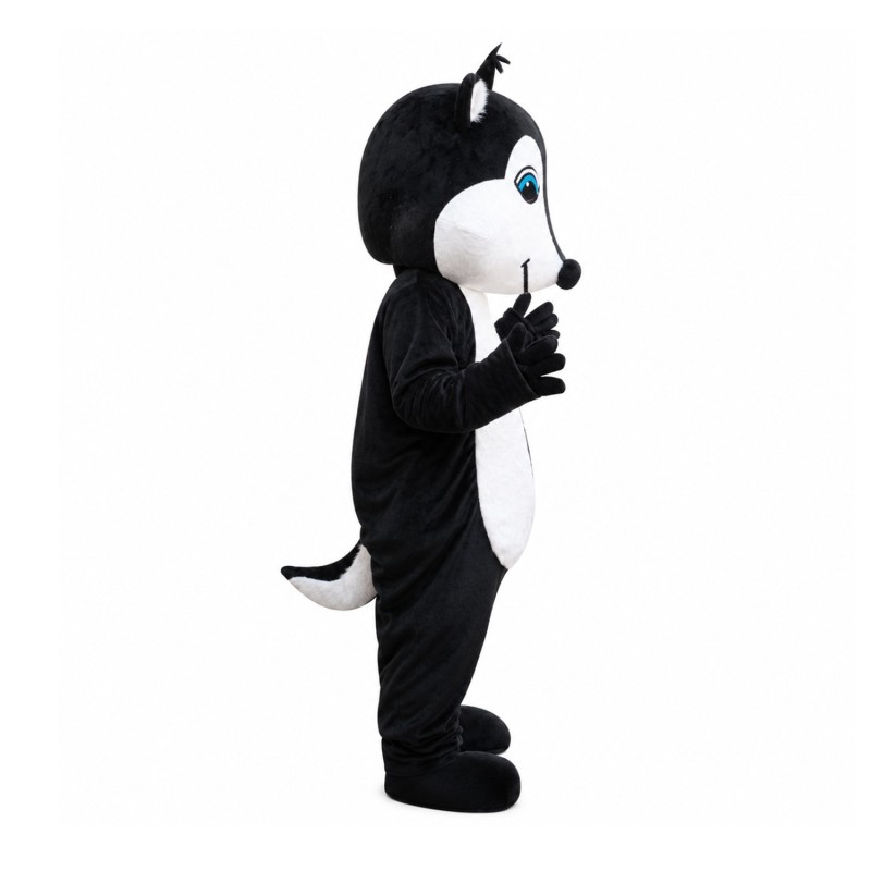 Super Cute Smiling Black & White Fox Mascot Costume