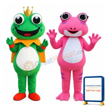 Adult Size Lovely Crown Frog With Yellow Cloak Mascot Costume