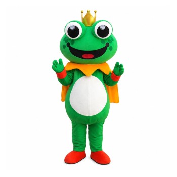 Adult Size Lovely Crown Frog With Yellow Cloak Mascot Costume