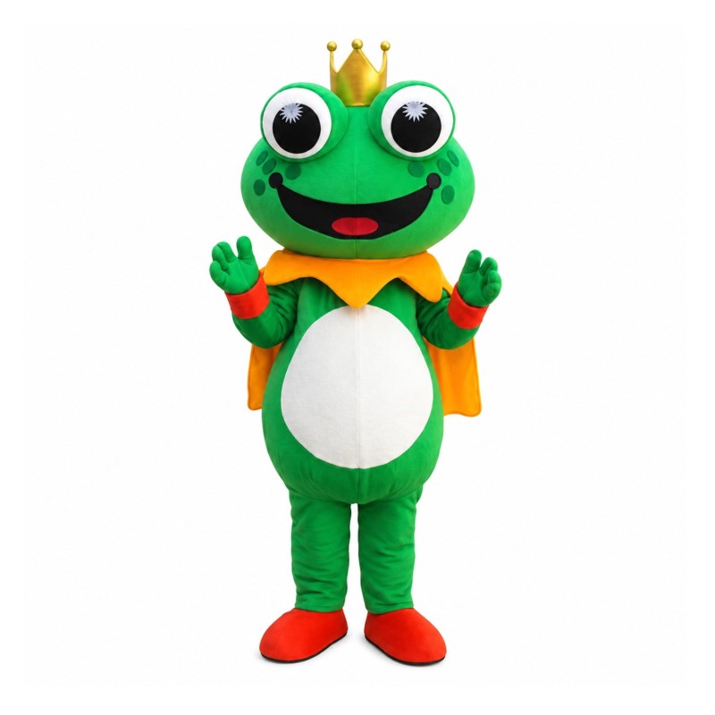 Adult Size Lovely Crown Frog With Yellow Cloak Mascot Costume