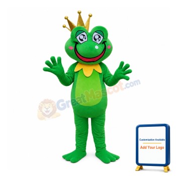 Funny Smiling Frog With Crown Mascot Costume For Adult