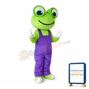 Adult Size Frog With Purple Rompers Mascot Costume
