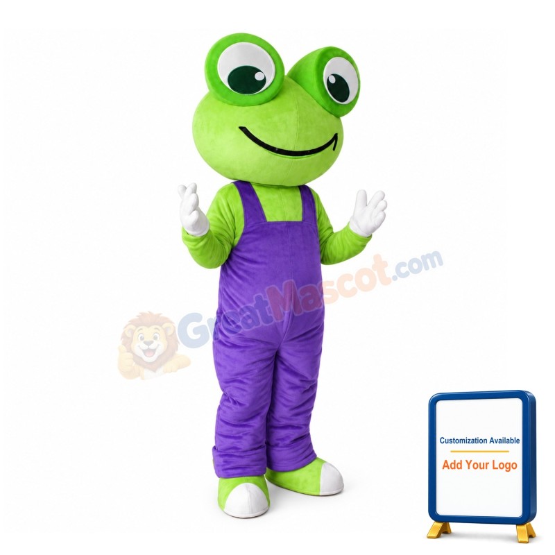 Adult Size Frog With Purple Rompers Mascot Costume