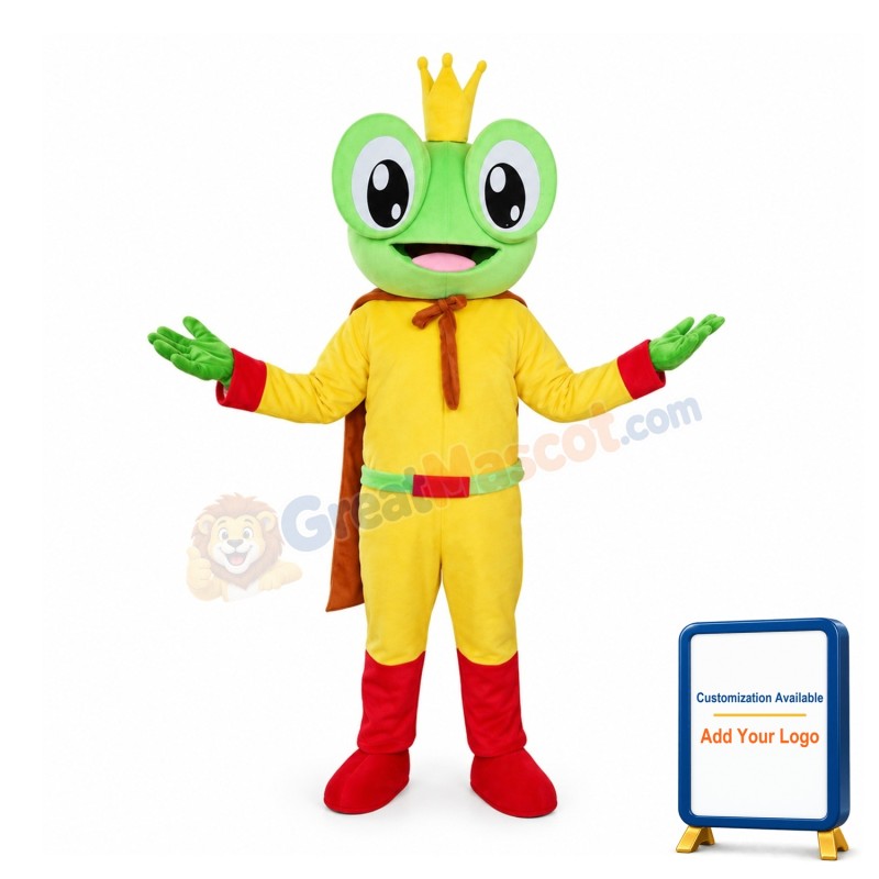 New Kind Happy Yellow Frog With Red Cloak Mascot Costume