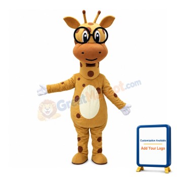 New Funny Super Cute Giraffe With Glasses Mascot Costume