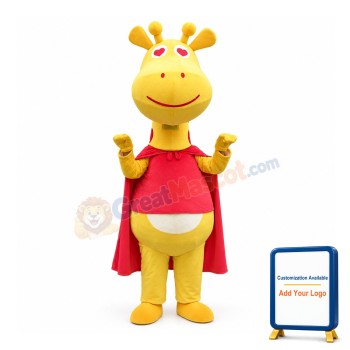 New Kind Smiling Yellow Giraffe With Red Cloak Mascot Costume