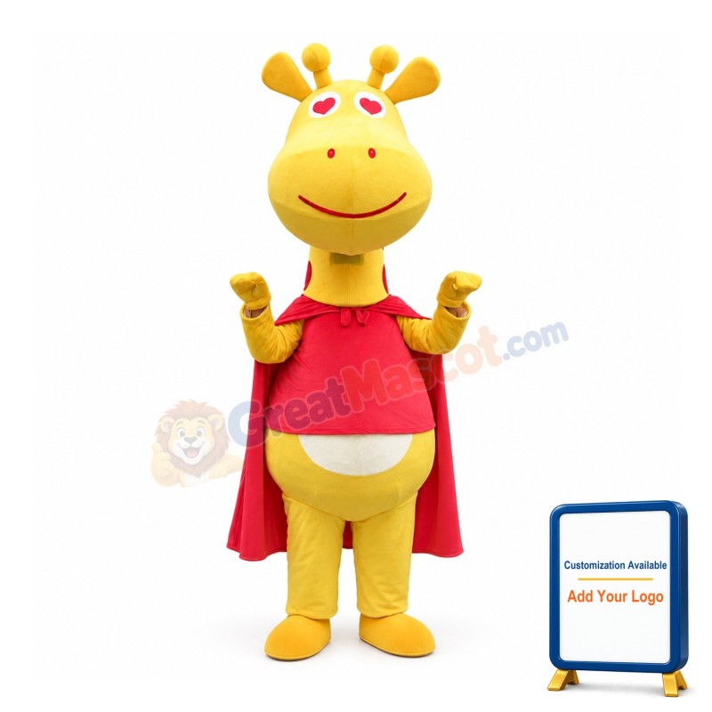 New Kind Smiling Yellow Giraffe With Red Cloak Mascot Costume