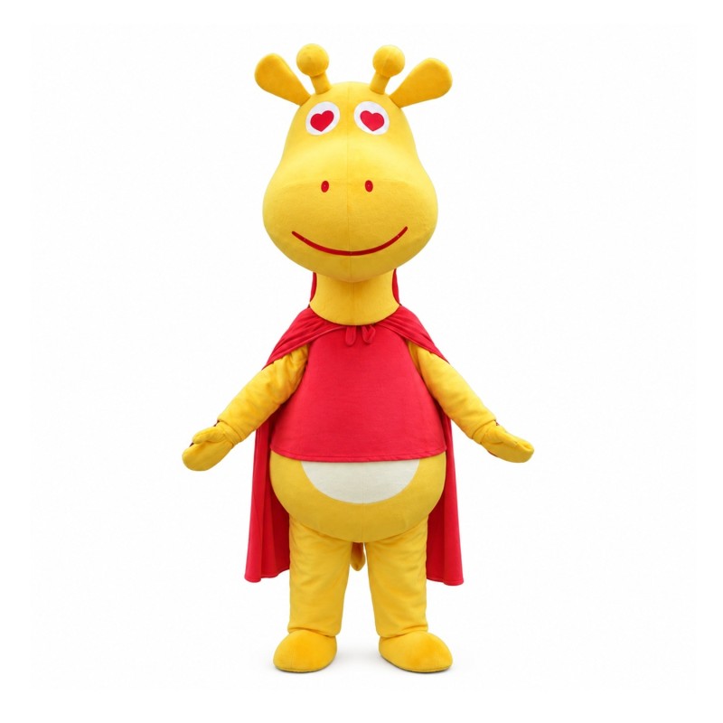 New Kind Smiling Yellow Giraffe With Red Cloak Mascot Costume