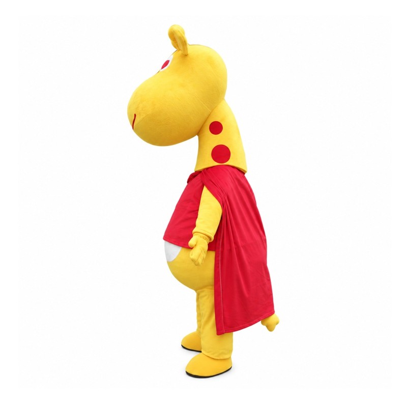 New Kind Smiling Yellow Giraffe With Red Cloak Mascot Costume