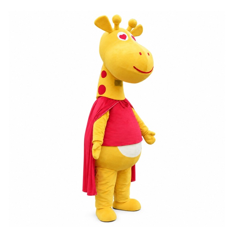 New Kind Smiling Yellow Giraffe With Red Cloak Mascot Costume