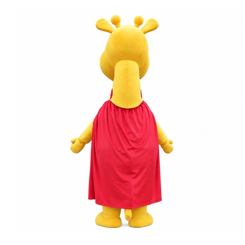 New Kind Smiling Yellow Giraffe With Red Cloak Mascot Costume