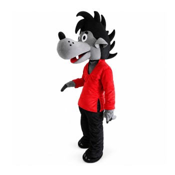 Friendly Wolf With Red Top Mascot Costume