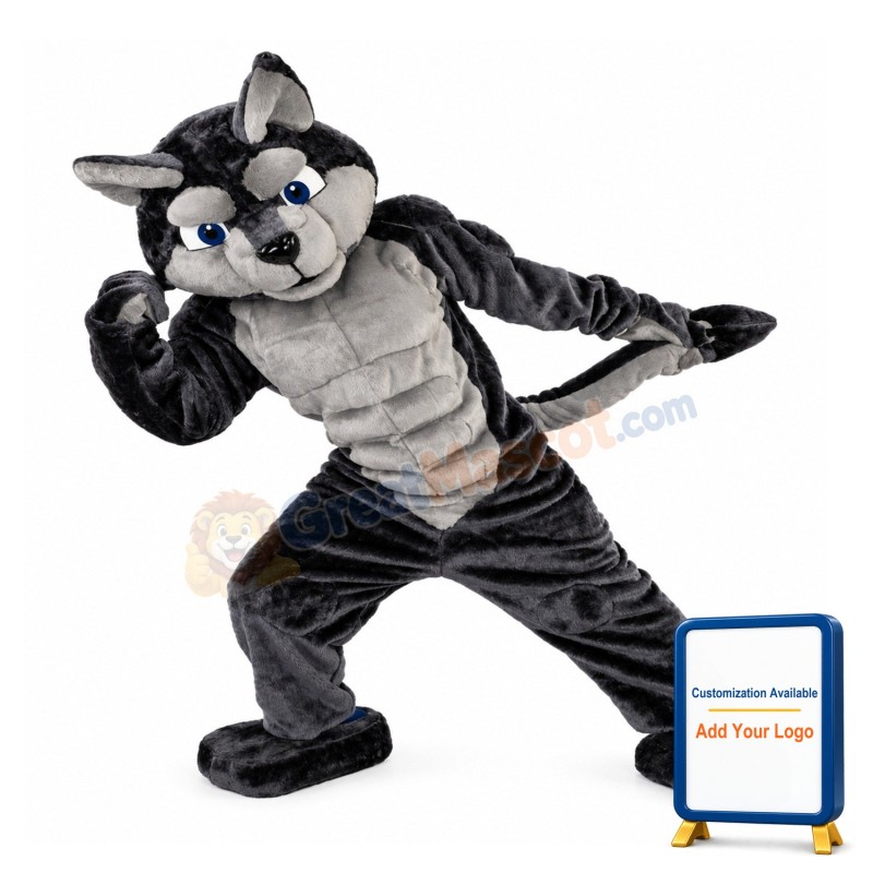 Strong Black & Grey Wolf Mascot Costume