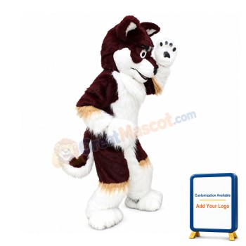 Long Fur Brown & White Wolf Mascot Costume